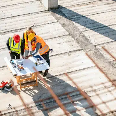 Détection du ferraillage avant carottage sur une dalle en béton armé, aciers en attente sur chantier